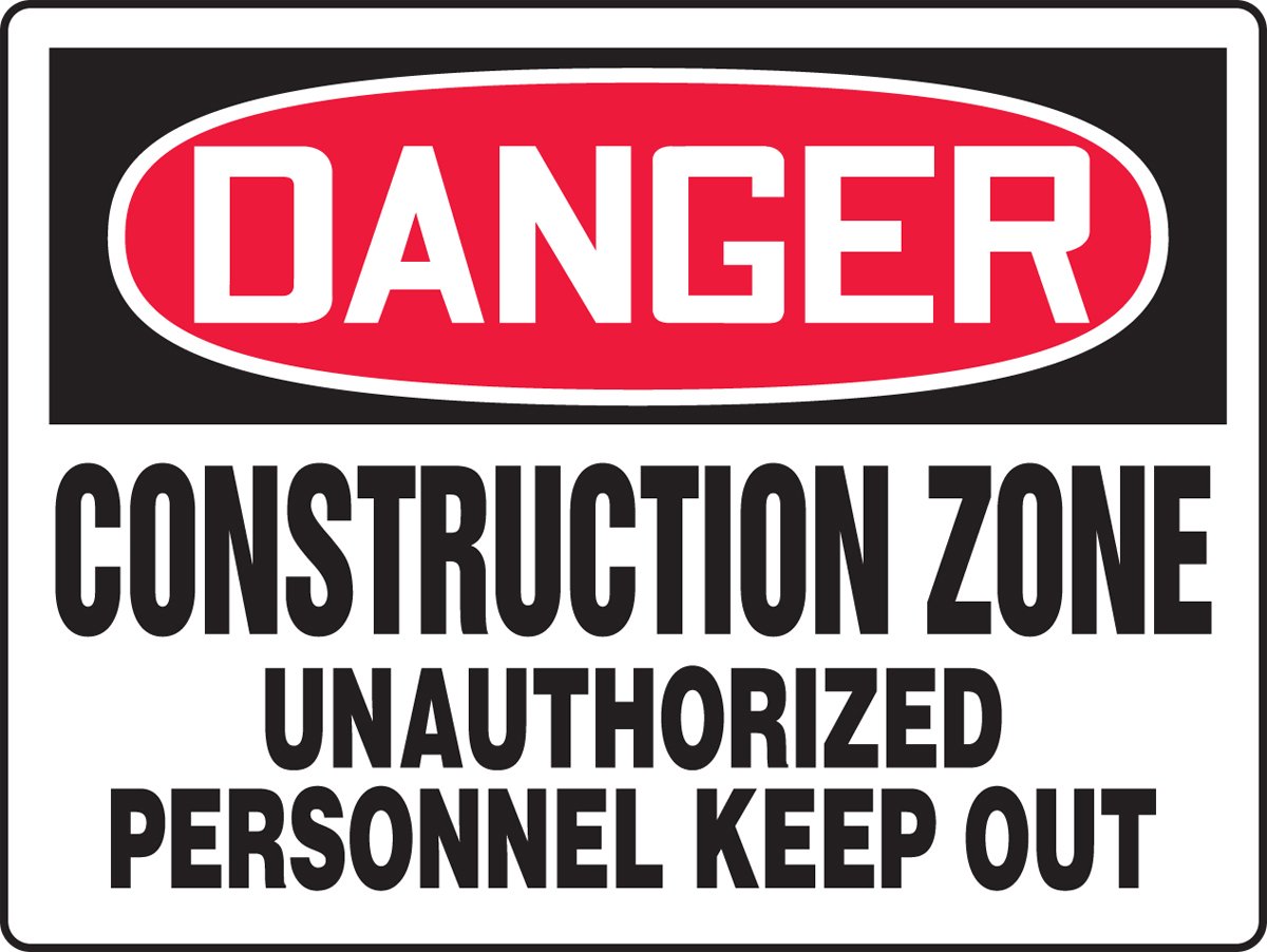 Accuform MCRT089VA Cartello di sicurezza in alluminio, leggenda "Danger Construction Zone Unauthorized Personnel Keep Out", 45,7 cm di lunghezza x 61 cm di larghezza, rosso/nero su bianco