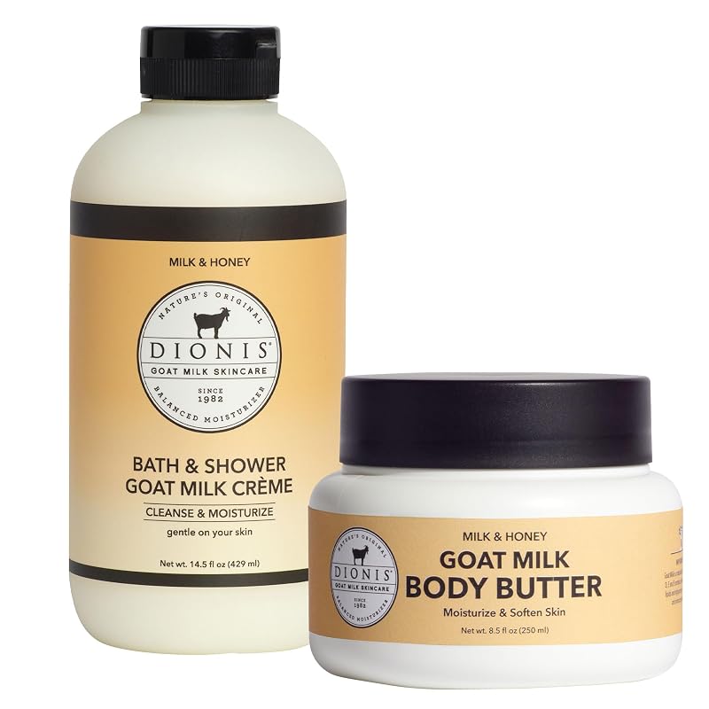 Dionis Creme de Banho e Chuveiro e Manteiga Corporal Batida Milk & Honey – Leite de Cabra – 14,5 oz e 8,5 oz