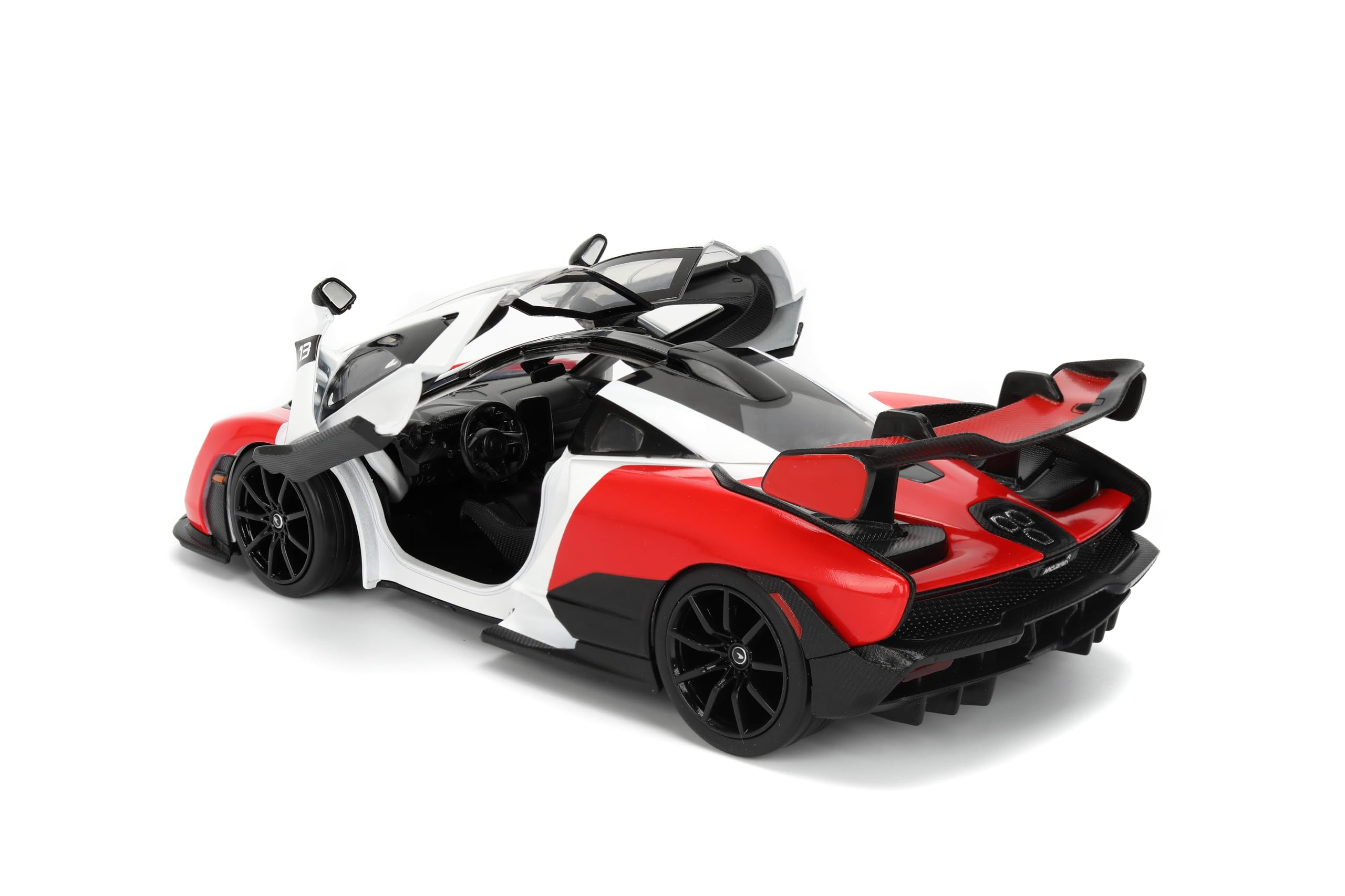 Jada Toys Hyper-Spec 1:24 McLaren Senna odlew samochodowy – otwierane drzwi, maska, bagażnik, gumowe opony (biały/czerwony/czarny)