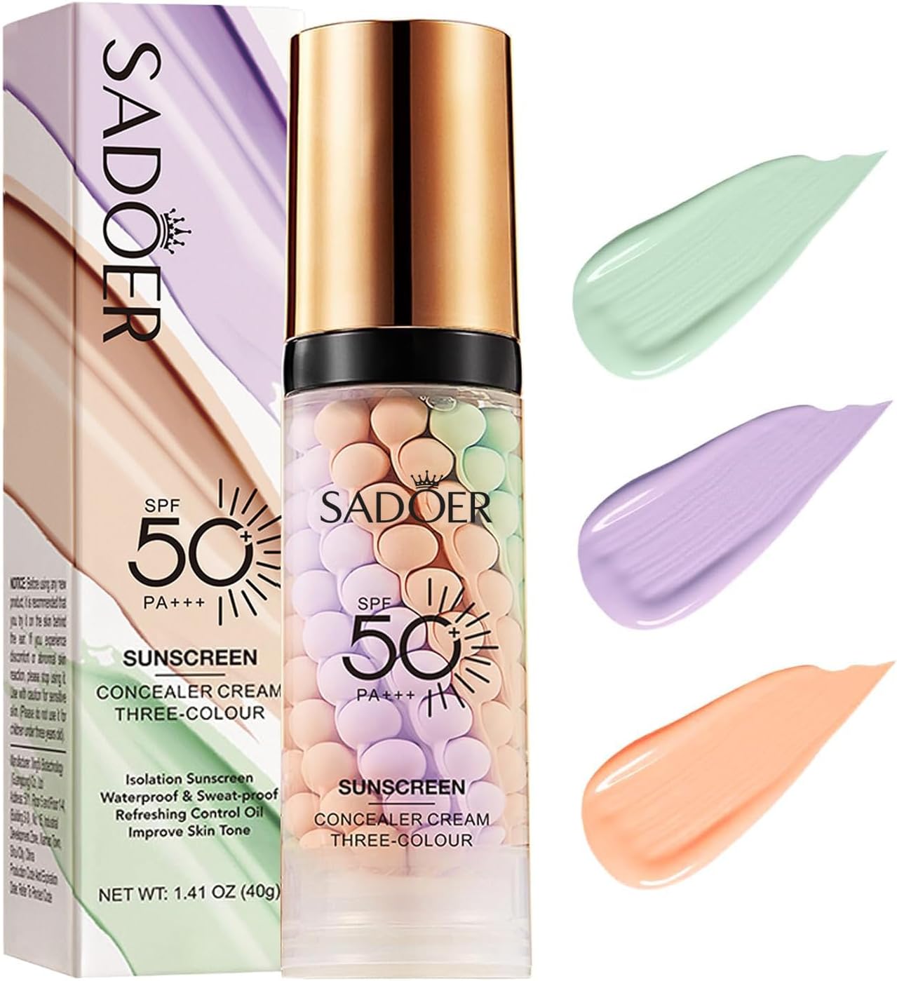 3 In 1Primer for Face Before Makeup,Sunscreen Isolation Cream, SPF 50, One Step Color Corrector Face Primer, Blurs Imperfections Oil Control & Moisturizing Skin Tone Correcting,Radiance Skin
