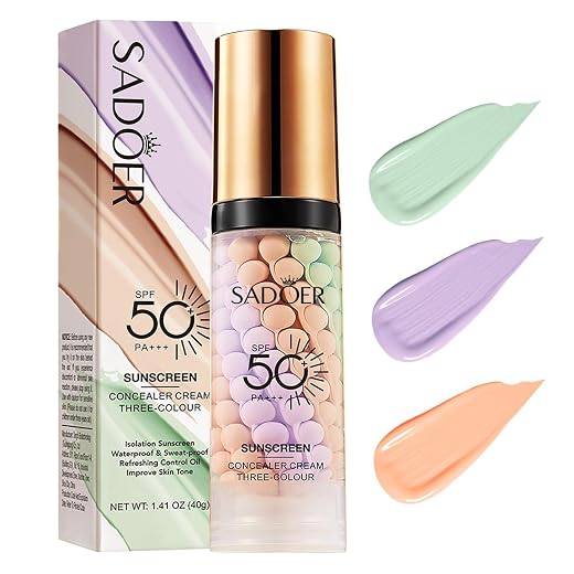 3 In 1Primer for Face Before Makeup,Sunscreen Isolation Cream, SPF 50, One Step Color Corrector Face Primer, Blurs Imperfections Oil Control & Moisturizing Skin Tone Correcting,Radiance Skin