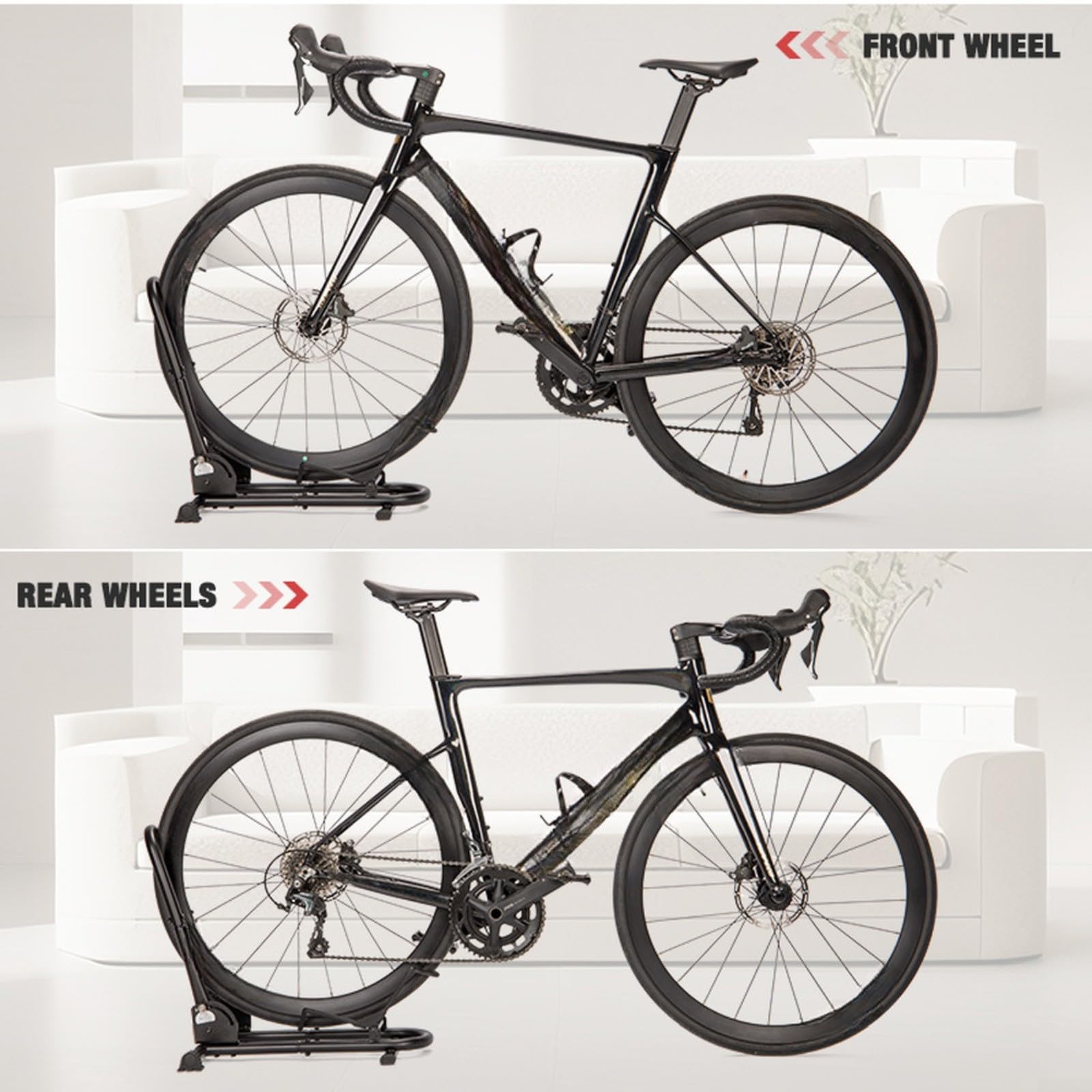 Soporte de suelo plegable para bicicleta con sistema de empuje, soporte de 3 puntos para bicicletas de montaña de 26 a 29 pulgadas, almacenamiento de garaje interior,