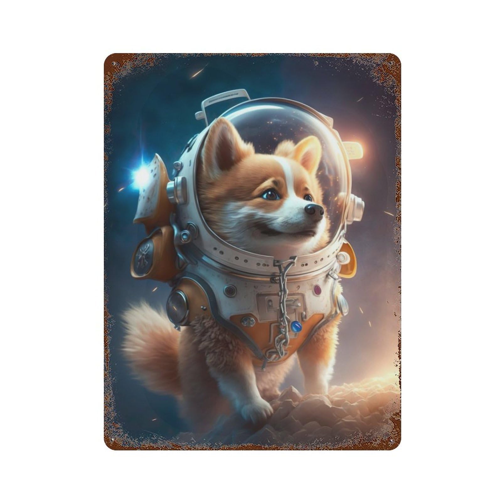Astronaut Space Corgi Dog 15.7"x11.8" Decorative Tin Sign, Classic Wall Plaque for Cafe, Home Bar And Lounge Decor