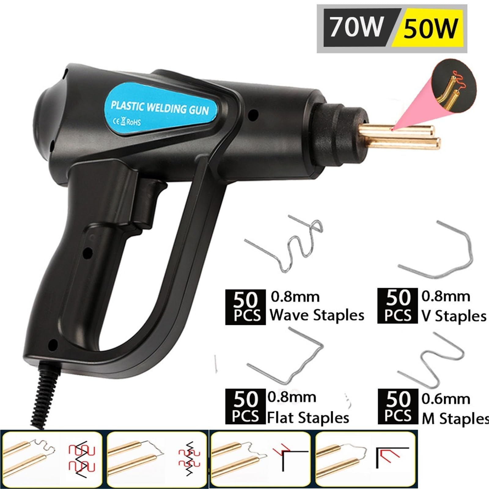 Zestaw pistoletów lutowniczych 50W/70W Hot Staplers Plastics Spawarka do tworzyw sztucznych Spawarka do tworzyw sztucznych Narzędzia garażowe Narzędzie do spawania zszywek(D)
