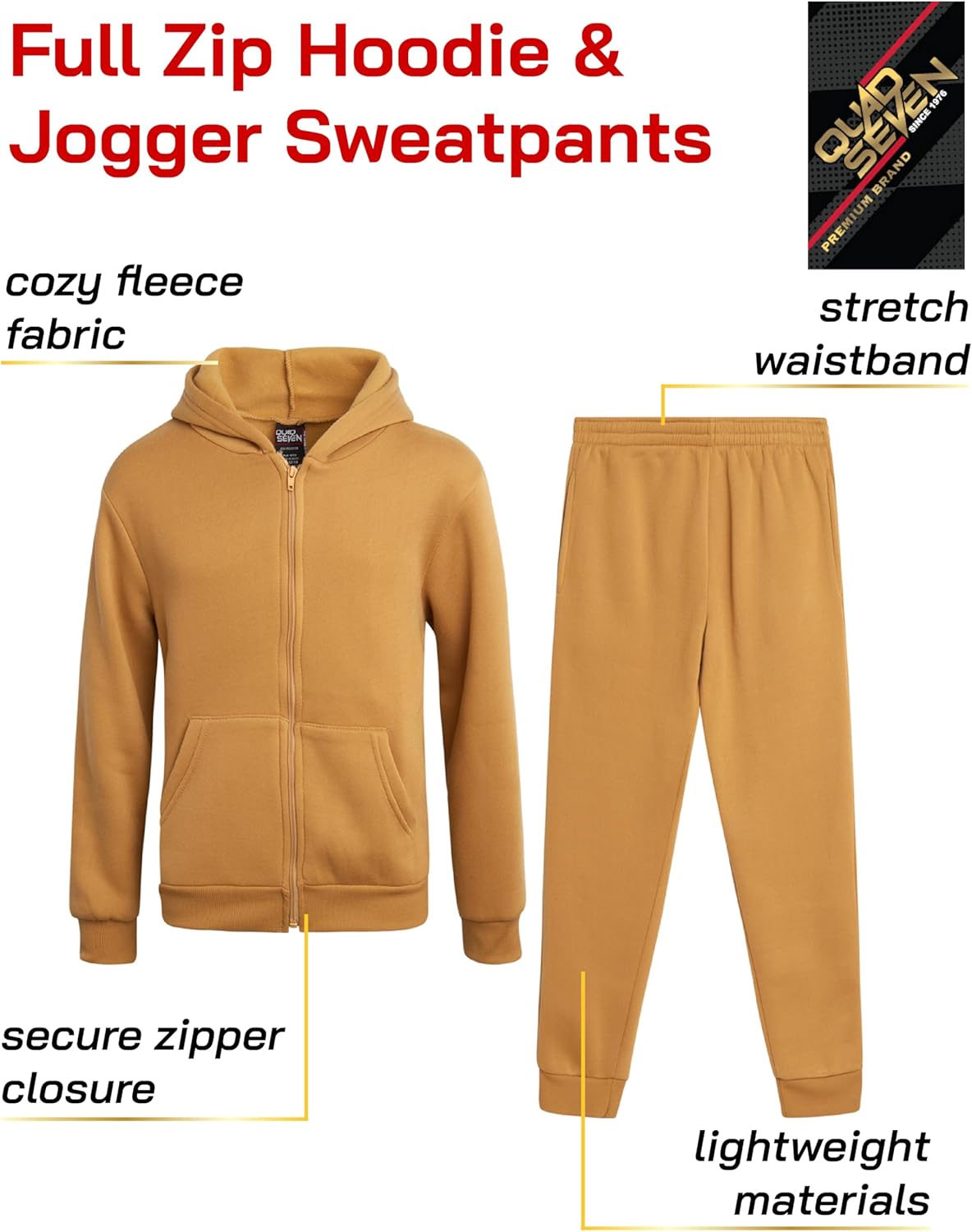 Quad Seven Boys Sweatsuit Set - 2 Piece Fleece Zip up Hoodie Sweatshirt & Athletic Boys Joggers Sweatpants (Sizes Run Small) - Image 2