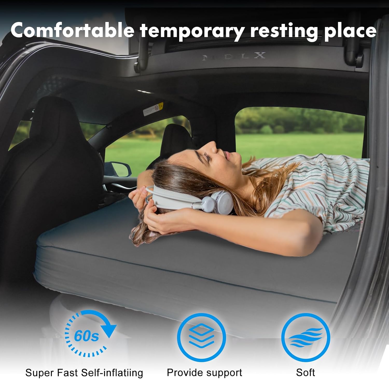 Customized for Tesla Model X Mattress, Foam Self-Inflating Portable Camping Mattress, Comfortable Car Sleeping Mat with Wireless Charging Air Pump, Tesla Model X Accessories 2026-2020