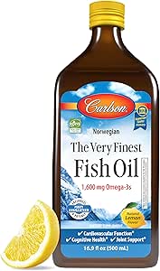 Carlson - The Very Finest Fish Oil, 1600 mg Omega-3s, Liquid Supplement, Norwegian, Wild-Caught, Sustainably Sourced , Lemon, 16.9 Fl Oz