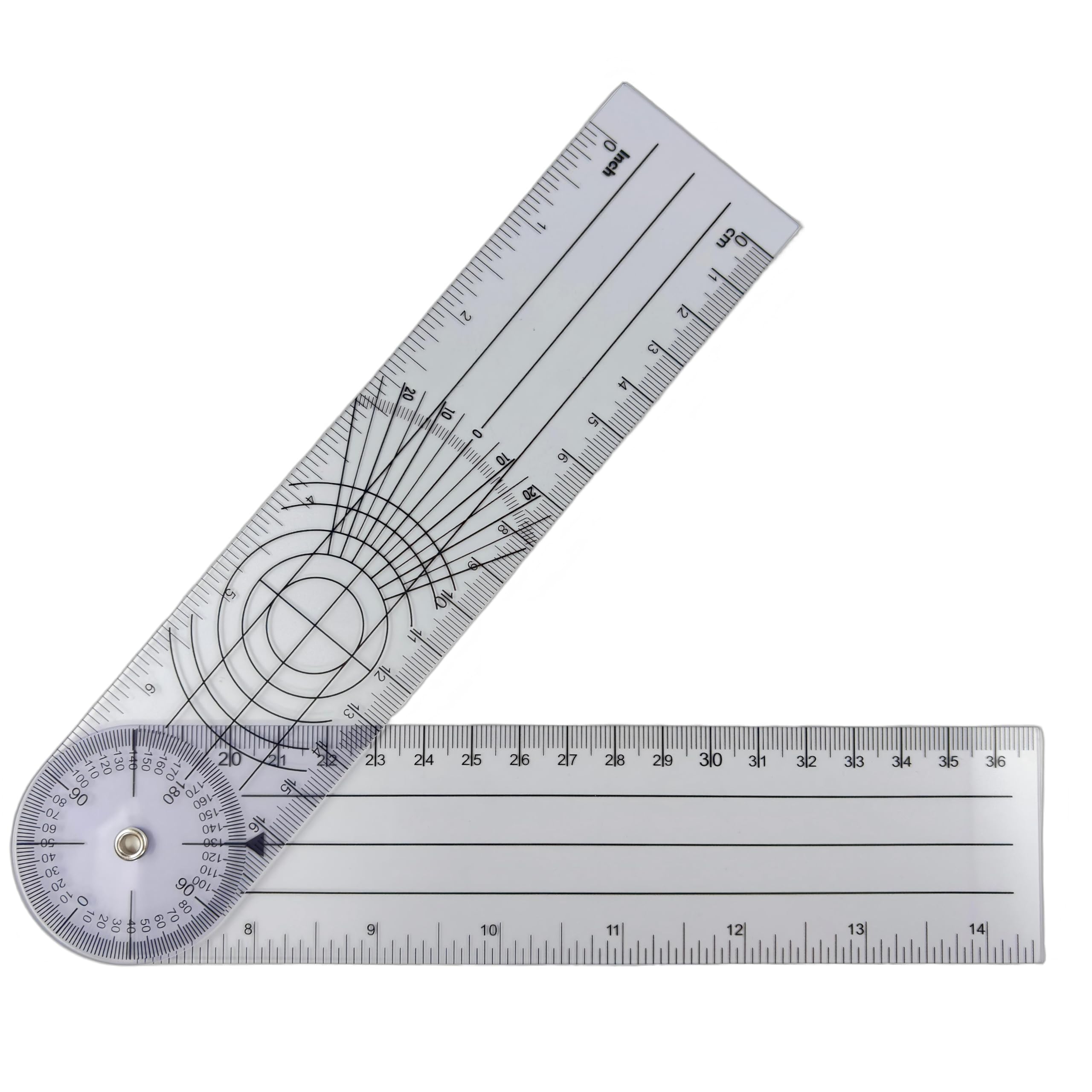 Clear Plastic Goniometer – 360 Degree Rotating Angle Ruler with 7 inch arms – Folding Angle Finder Tool for Drawing, Woodworking and Design – Measuring Protractor for School, Office and Study