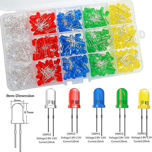 Miniatura 2 de haraqi Kit surtido de diodos emisores de luz LED de 500 piezas, diodo difundido de bajo voltaje para circuito de PCB DIY, luces indicadoras