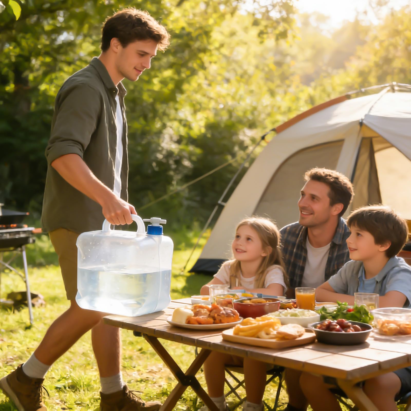 Aicharynic Ensemble de 3 bidons d'eau Pliables avec Robinet, réservoir d'eau de 10 L en PE sans BPA, poignée de Transport, Joint étanche, idéal pour Le Camping et la randonnée