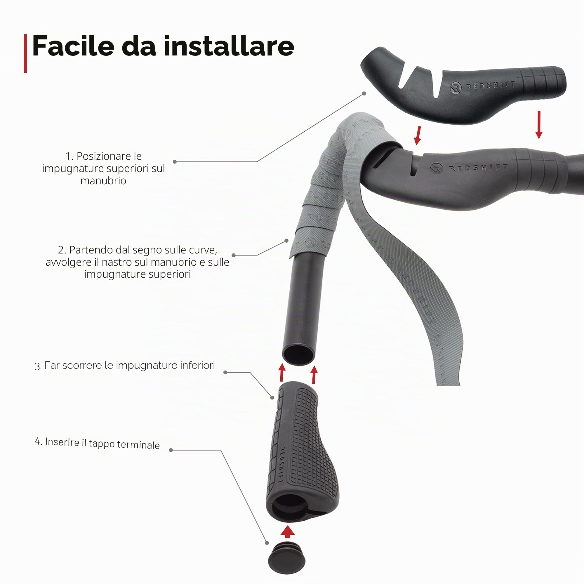 REDSHIFT – Cruise Control, Manopole Bici, Migliorano Grip e Comfort di Qualsiasi Manubrio Drop Bar, Manopole Ergonomiche per Bici da Corsa, Mountain Bike, Gravel