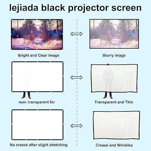 Miniatura 7 de Pantalla de proyector 2024 mejorada - lejiada Black Back, bordes rectos, plegable, lavable y sin arrugas - para cine en casa y cine al aire libre