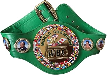 WBC Boxing Champion belt for Adults   Green Leather World Champion Title Belt with Gold Plates and Flag Details   Adjustable Boxing Award Belt for Men, Women & Collectors