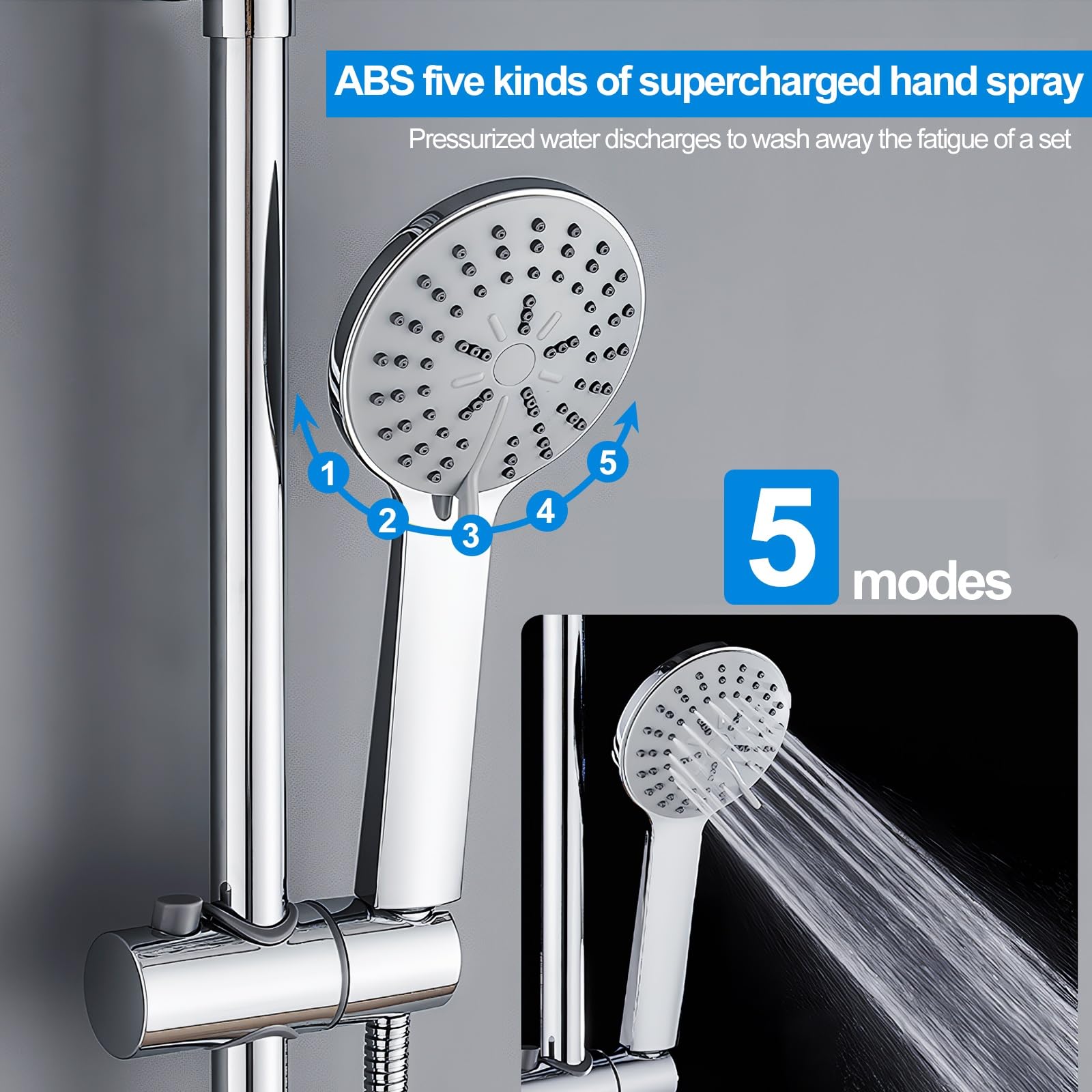 Sistema Ducha con desviador (Ducha Mural Cuadrada 20 cm con 2 chorros y teleducha), tecnología Water Saving (Menos Consumo de Agua), Cromo