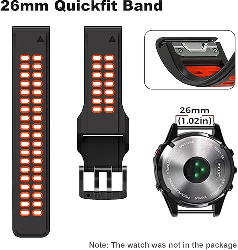 Miniatura 4 de Threeeggs Correa de reloj Quickfit de 1.024 in para Garmin Fenix 7X 6X 5X, correa de silicona para Fenix 8 2.008 in, Fenix 33 Sapphire, Descent Mk1,