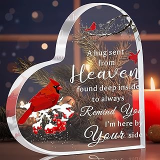 Gerrii Sympathy Red Cardinal Gift Christmas Memorial Bereavement Gifts Rememberance Gift for Loss of Loved One in Heaven Crystal Acrylic Heart Condolence Gifts for Table Centerpieces Decor