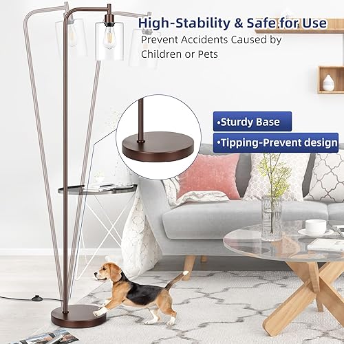 Miniatura 4 de Lámpara de pie industrial con pantalla de vidrio colgante, color marrón aceitado, luz de poste para interiores con base Edison E26, lámpara alta