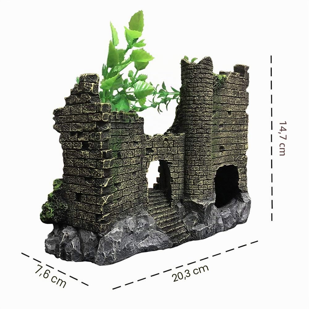 SLOCME Décorations de château médiéval en résine pour aquarium - Ornement de paysage d'aquarium, accessoires de décoration, abri de château pour aquarium, reptiles et poissons Betta