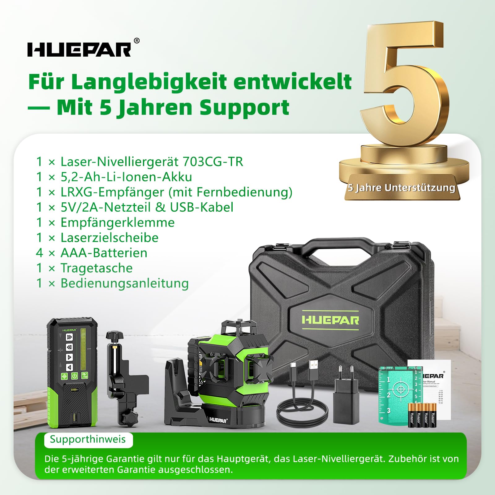 Huepar kreuzlinienlaser 360 grad mit Fernbedienungsempfänger | Linienlaser Automatische Verfolgung, Motorisierte Basis, 1/13" Präzisionslaser, Pulsmodus im Freien, einstellbarer Helligkeit
