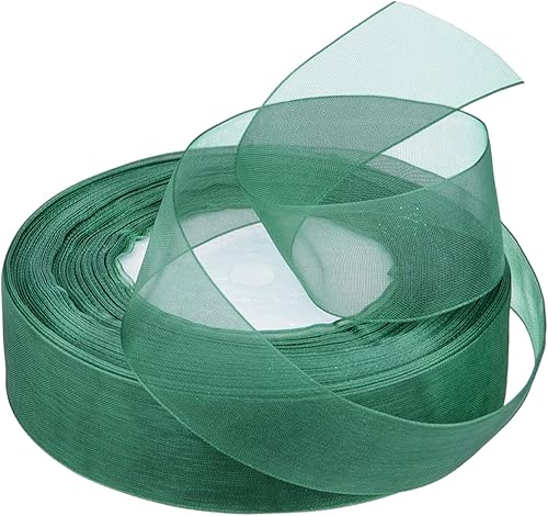 Miniatura 2 de Hapeper Cinta de gasa de organza transparente de 1 pulgada, 50 yardasrollo (verde oscuro)