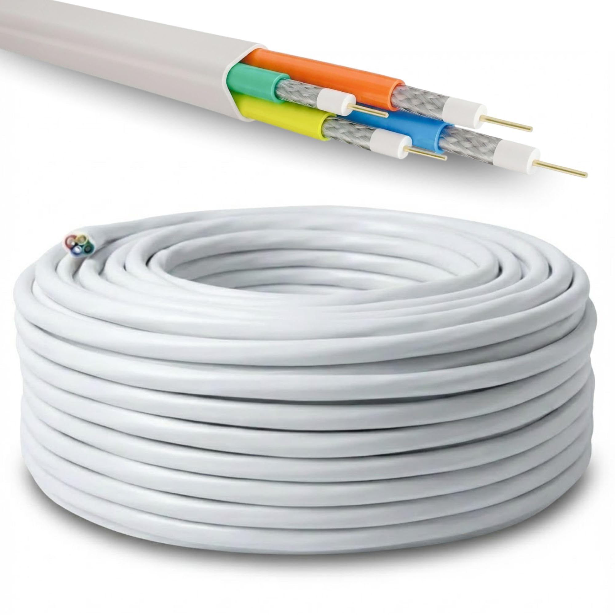 Premium X 25m Quattro Quad Kabel 4in1 SAT Koaxialkabel 4-Fach Weiß Antennenkabel 90dB 2-fach geschirmt Digital 4K 8K UHD DVB-S2 für LNB Multischalter Koax Fernsehkabel