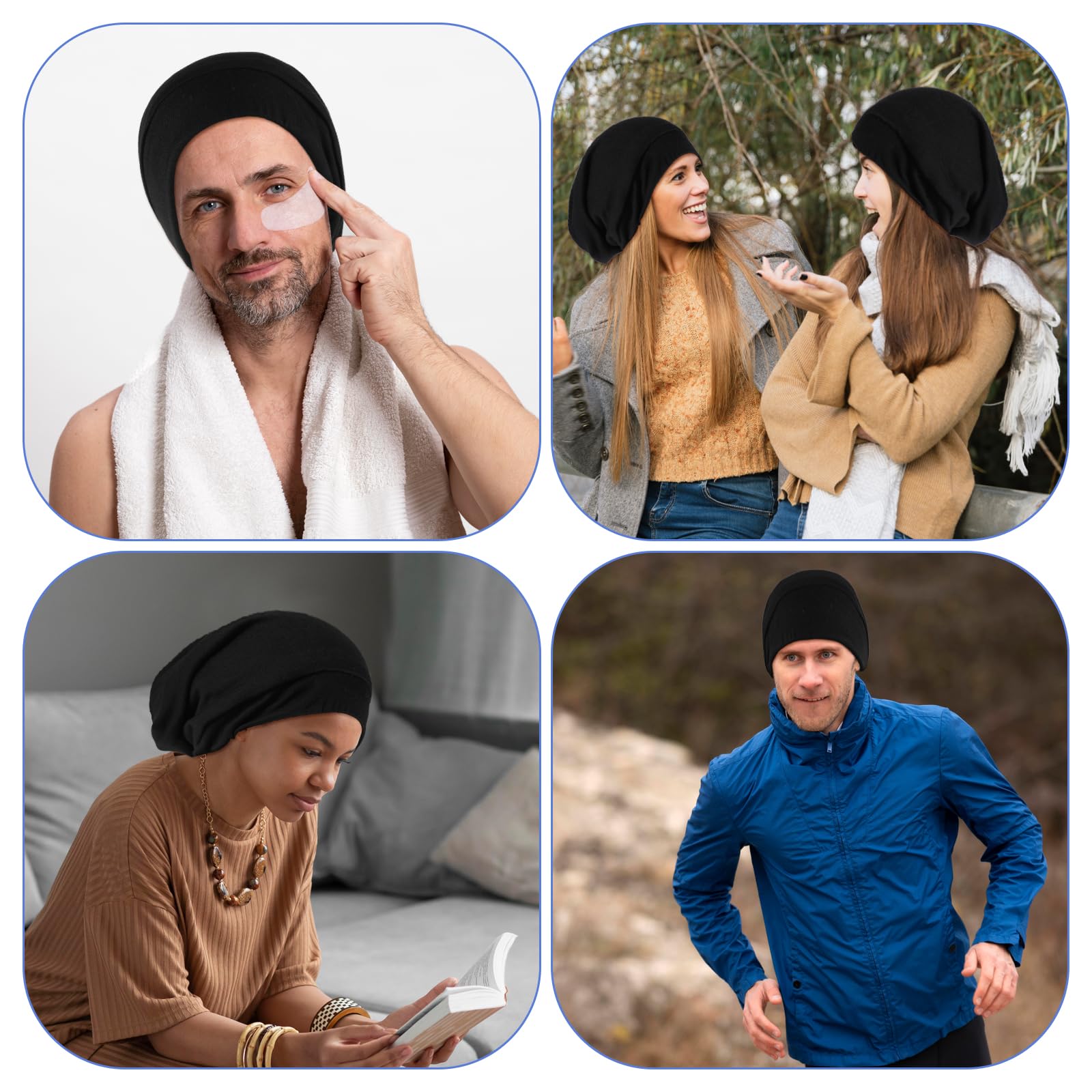 Nogeqi Adjustable Hair Bonnet for Men Anti Frizz Mens Bonnet for Sleeping Satin Hair Protector for Curly Stay on All Night(Black) - Image 2