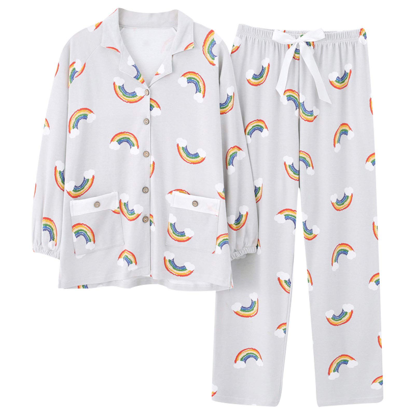 Piżamy damskie, komplety piżam w tęczowy wzór dla kobiet Stylowe piżamy z kreskówek Długie rękawy Długie patelnie Piżamy damskie Casual Homewear Big Size