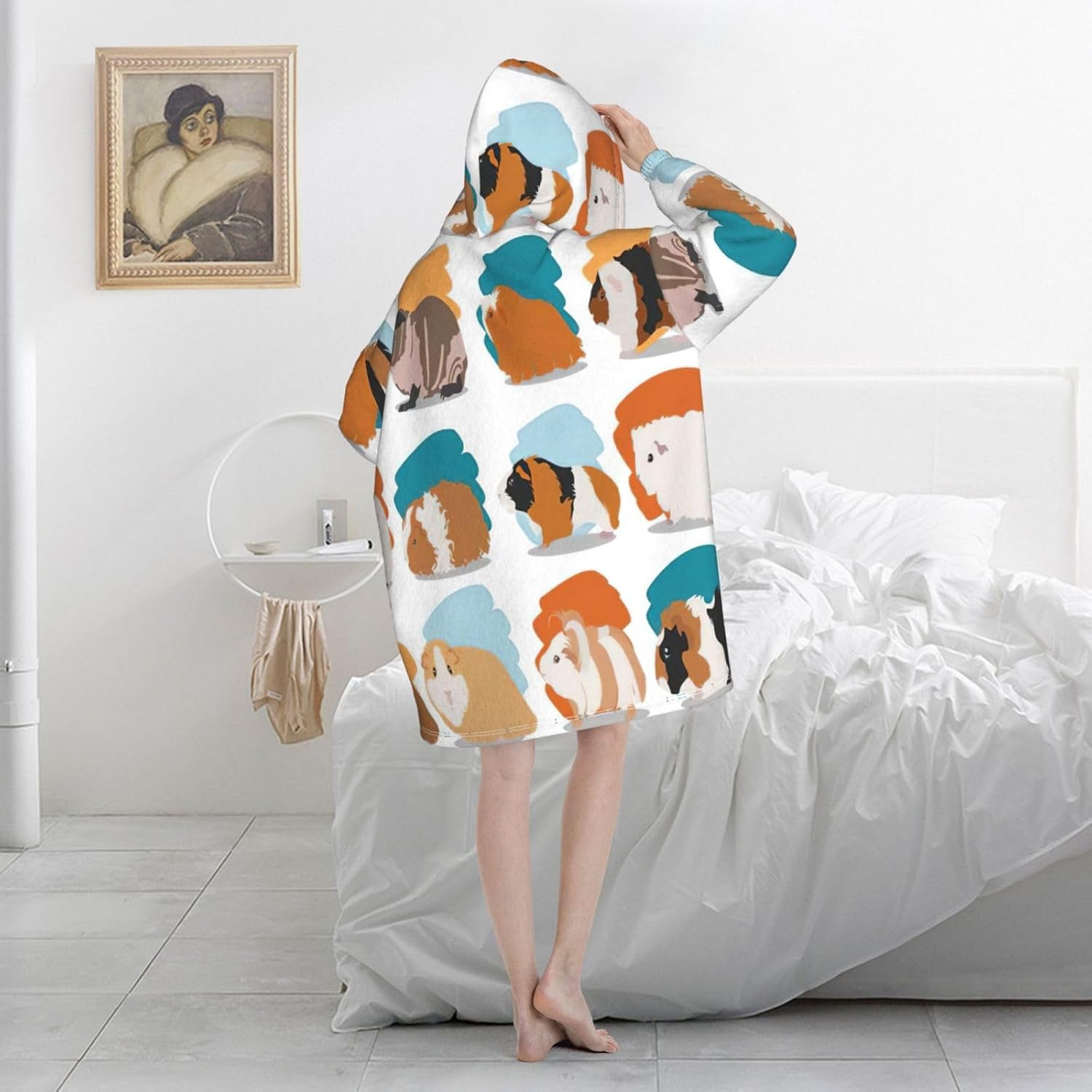 Guinea Pig Illustrationprint Oversized Hoodie Blanket, Super Soft Warm Comfortable Hoodie, Wearable Blanket Adult