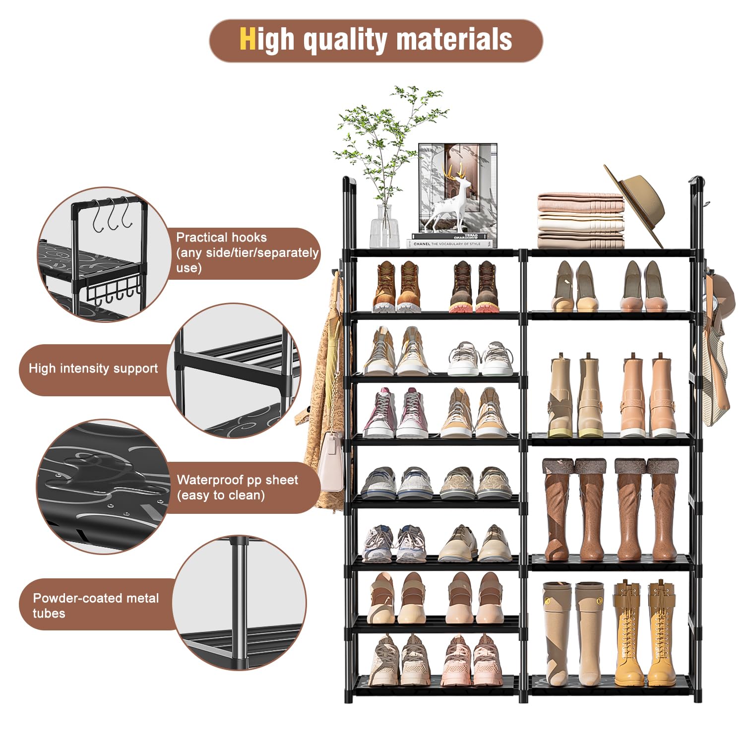 OYREL Schuhregal, 8 Ebenen, hohes Schuhregal, 26–32 Paar, vertikal, großes Regal, stapelbare Schuhregale für Eingang, Schrank, Garage