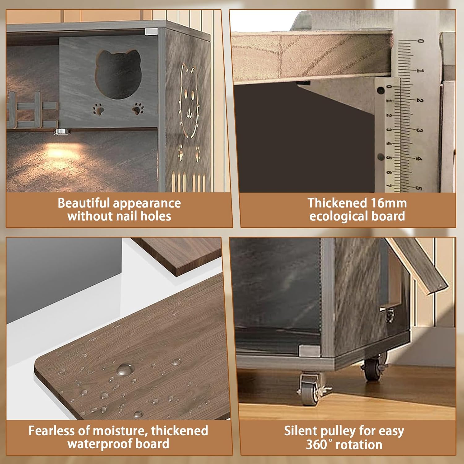 Enclosed Cat Condo, Large Space Cat Cage with Scratching Post, Wooden Indoor/Outdoor Cat Enclosure, Multi-Feature Cat Houses Ventilation Glass Doors, 50" X 48" X 24" (Grey, 50" X 48" X 24")