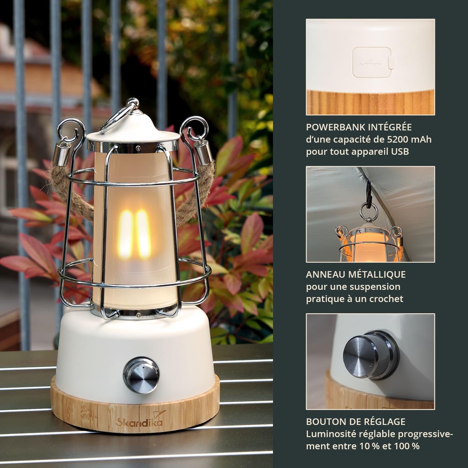 Lampada da campeggio - Forsol - LED in stile retrò - ricaricabile - 350 lumen