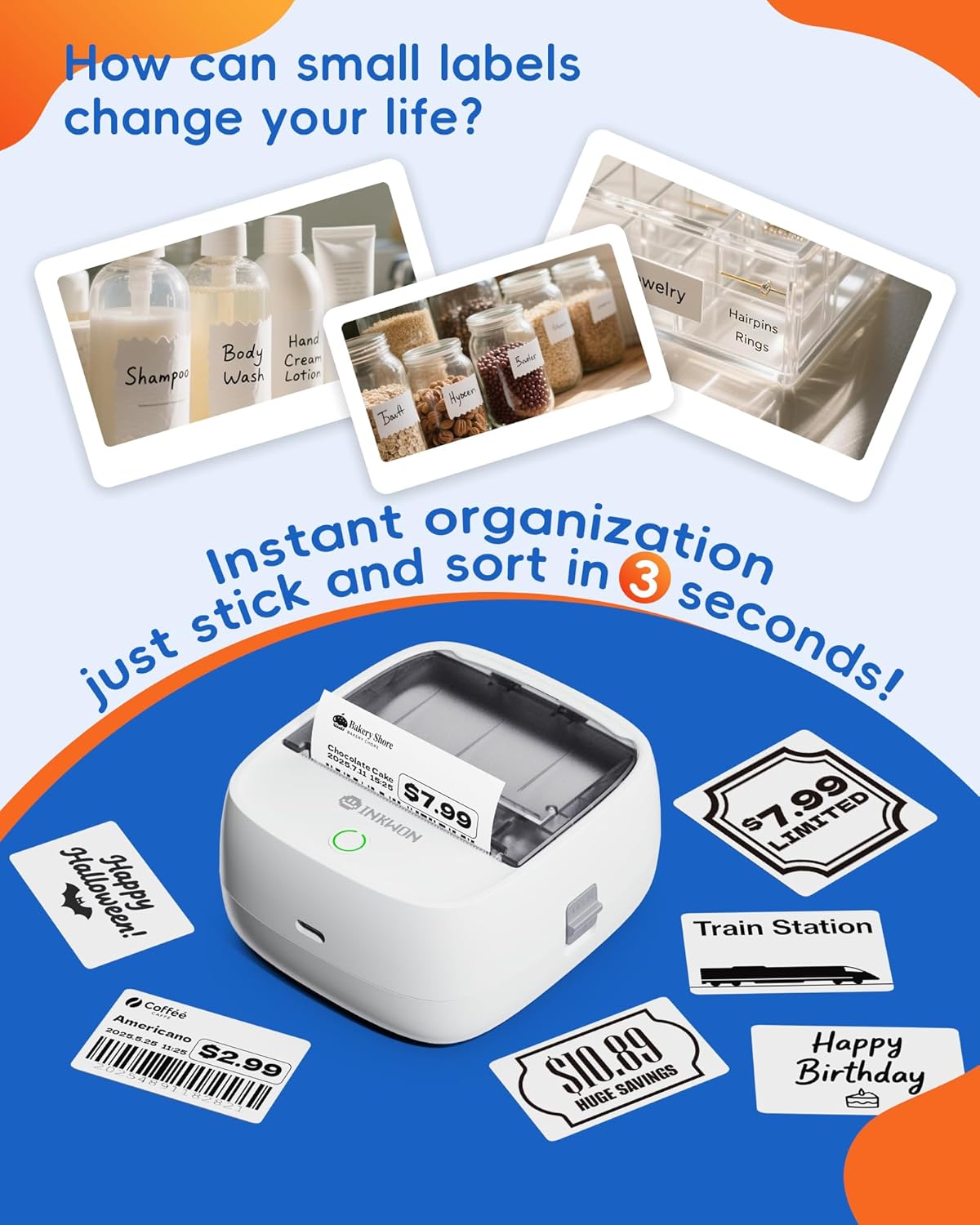 B21 Label Maker Machine with Tape, 2-Inch Wide Waterproof Tape, Bluetooth Portable Label Maker for Small Business, Office, Home, School Organization