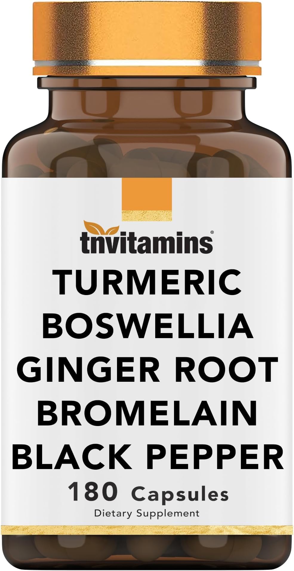 tnvitamins Turmeric & Boswellia Complex (180 Capsules) with Ginger Root, Bromelain, & Black Pepper Extract | Joint-Ease Formula: Powerful Joint Support Supplement* | Produced in The USA