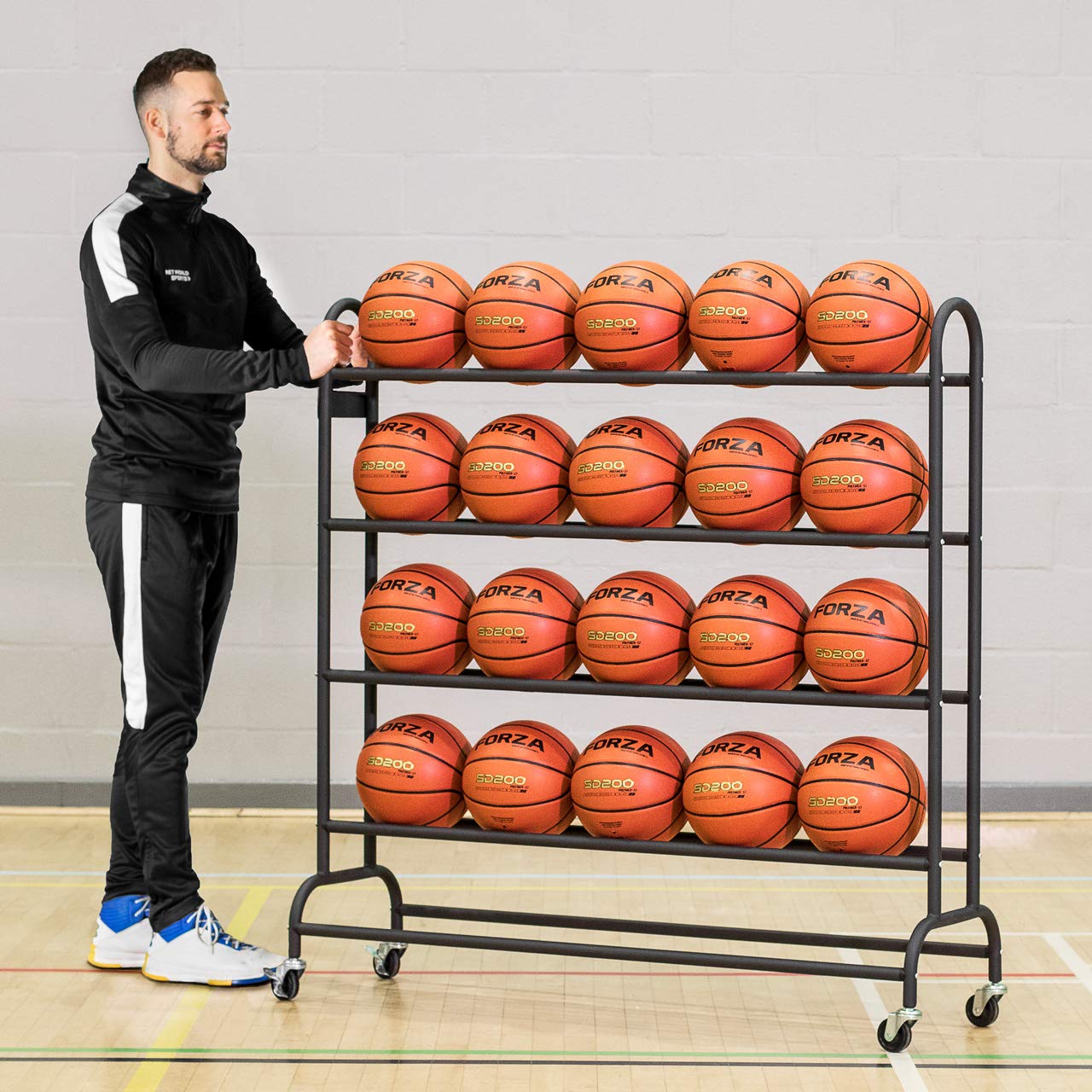 FORZA Basketball Ballregal aus Stahlrohr - der perfekte Ballwagen für Sporthallen, Schulen und Sportsclubs - EIN Sportsgeräte-Regal - 20 oder 40 Bälle Kapazität (20 Bälle Kapizität)
