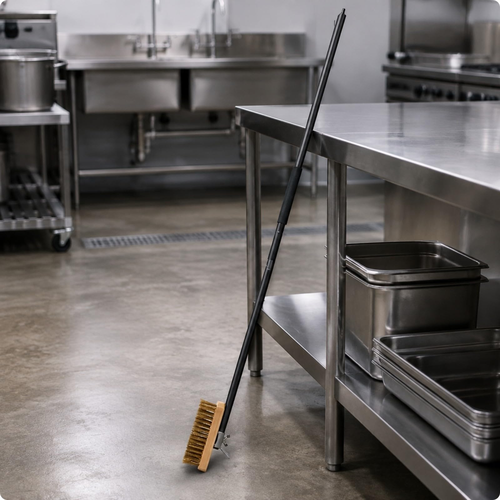 Gralara Langstielige Reinigungsbürste mit Kupferborsten Langstielig Reinigungsbürste mit Metallschaber Stabil Ofen- und Grillreinigungsbürste,