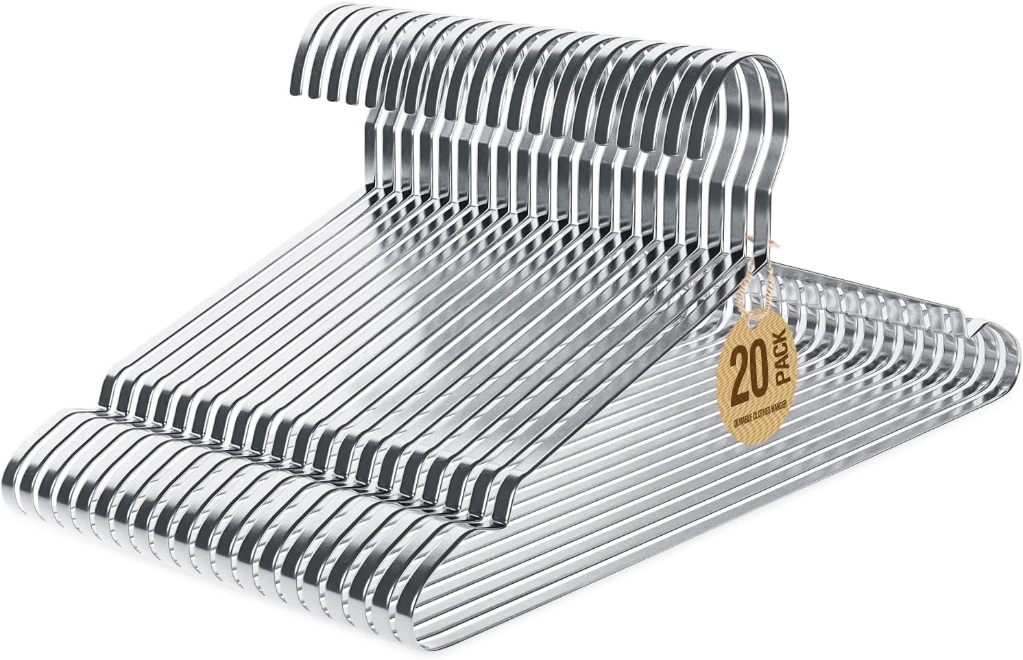 Jiang&Rong 20 Pack Stainless Steel Hangers, 16.5 Inch Heavy Duty Metal Coat Hangers for Adults, Space Saving & Non-Slip Clothes Hangers, Durable Silver Hanger for Bulk Storage