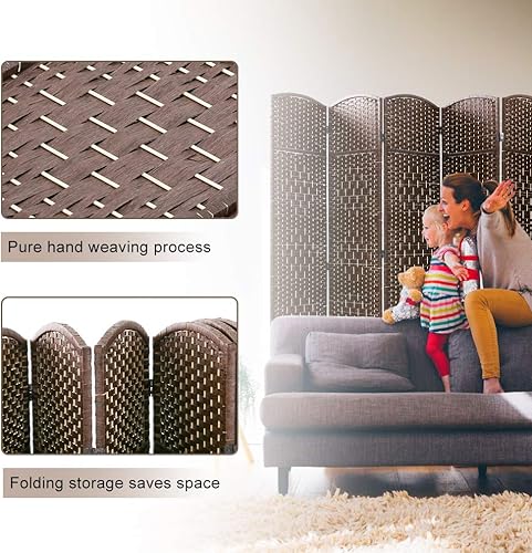Miniatura 4 de Room Divider 6 Panel Folding Privacy Divider 6 Ft Indoor Wall Divider Portable Partition Wood Screen, Brown Marrón,Negro,Negro (Coal Black),Marrón