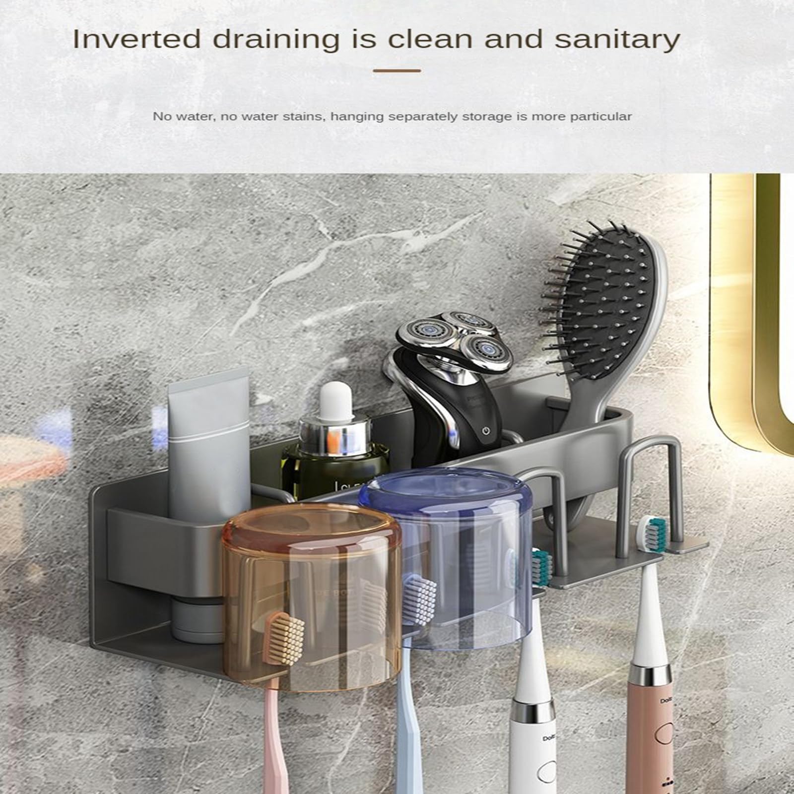 Portaspazzolino da Bagno Tazza per collutorio Senza Punch Tazza per Denti Scatola portaoggetti a Parete (Grigio) Portaspazzolino Elettrico,Grey-4