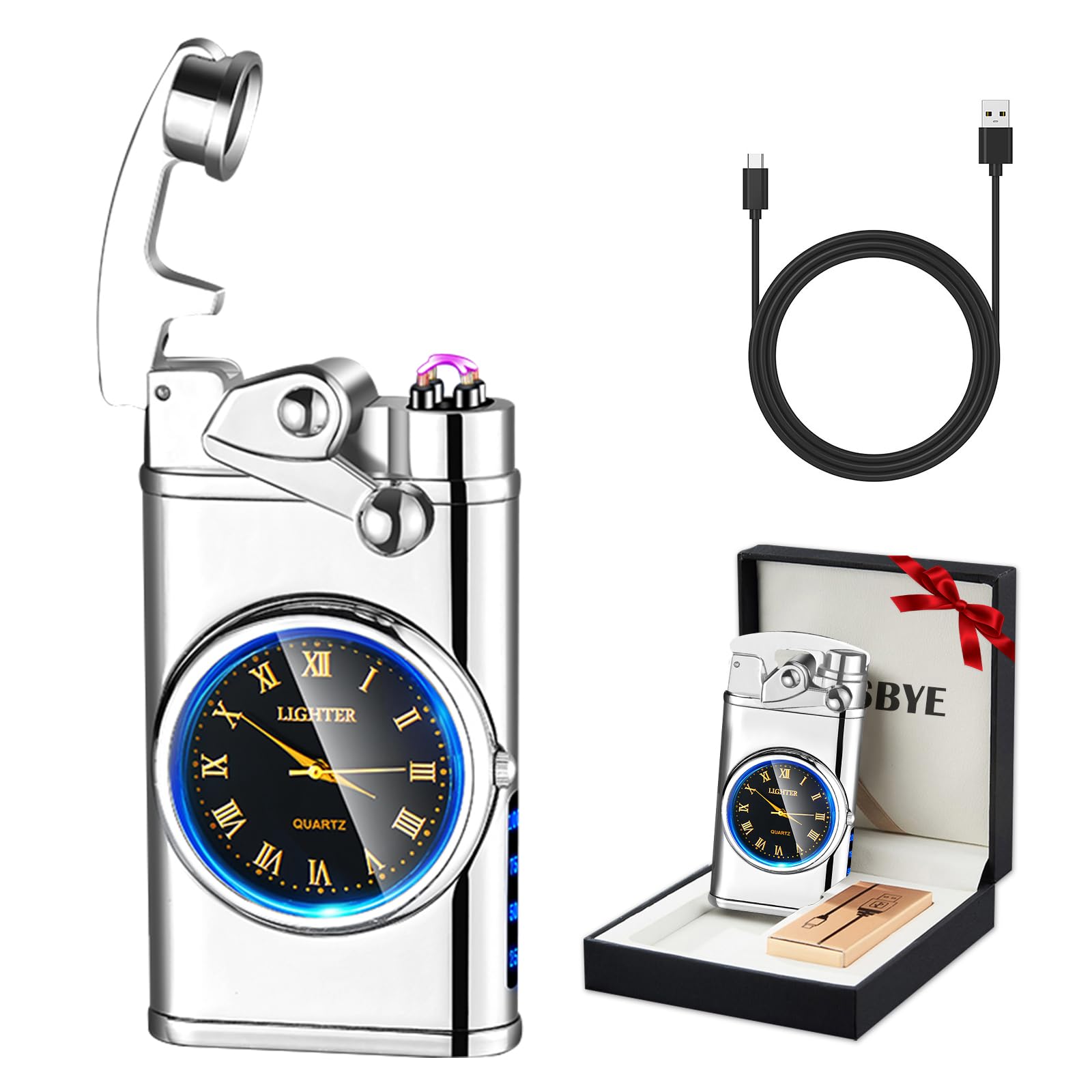 Briquet électrique rechargeable en argent | Élégance et double arc plasma