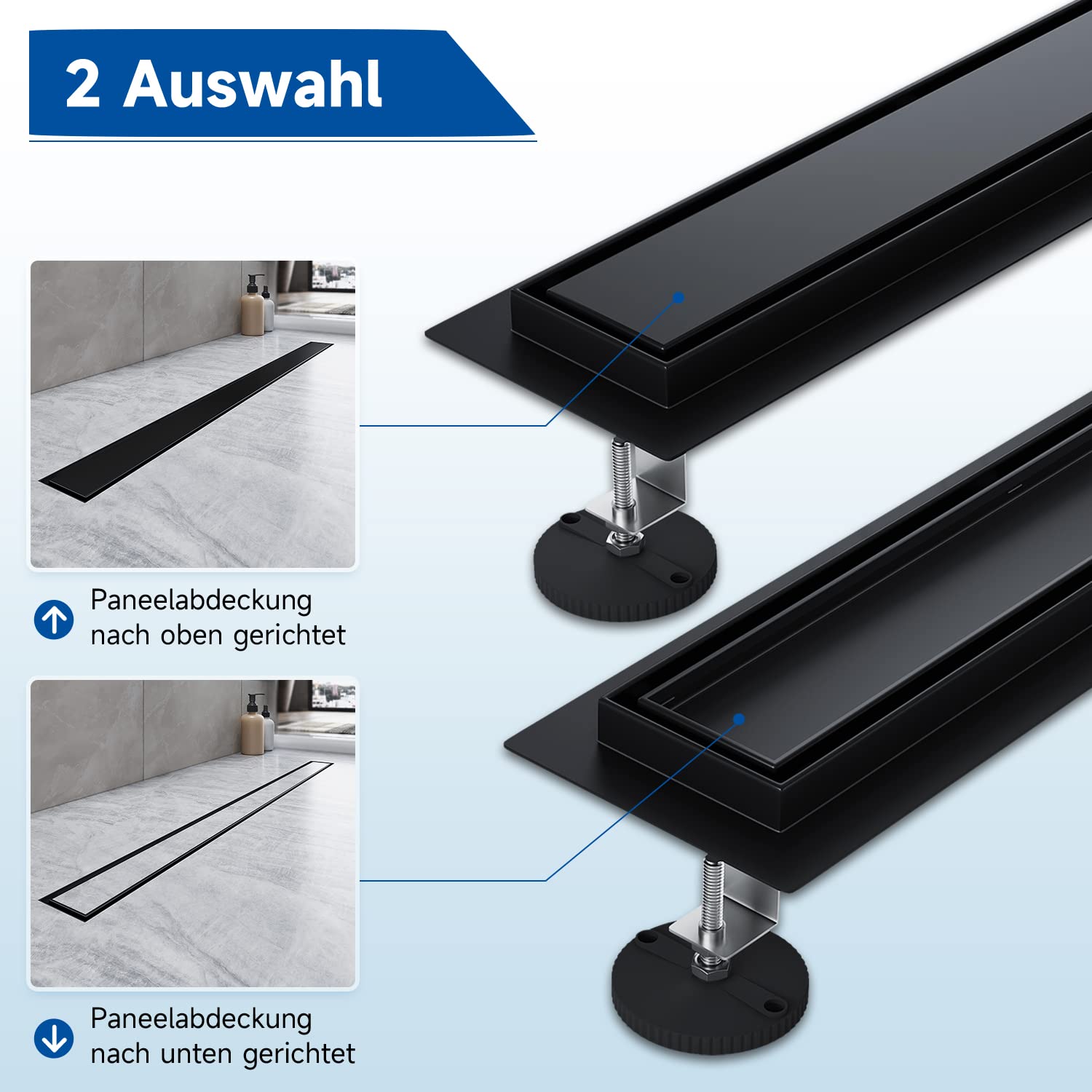 Duschrinne 80cm Edelstahl 360 verstellbar mit Siphon und Haarfilter für Badewanne, Küche und Balkon