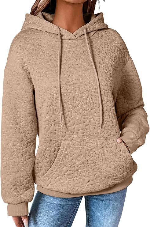 EVALESS Womens Hoodies Casual Long Sleeve Drawstring Jacquard Sweatshirt Pullover Tops Loose Outfits Clothes