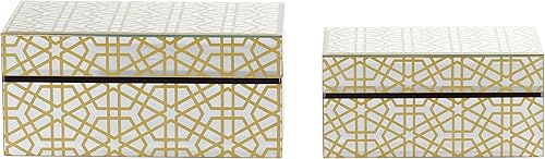 Miniatura 6 de CosmoLiving by Cosmopolitan Caja decorativa geométrica de madera con tapa con bisagras, cajas de recuerdo, juego de 2 cajas de almacenamiento de 11