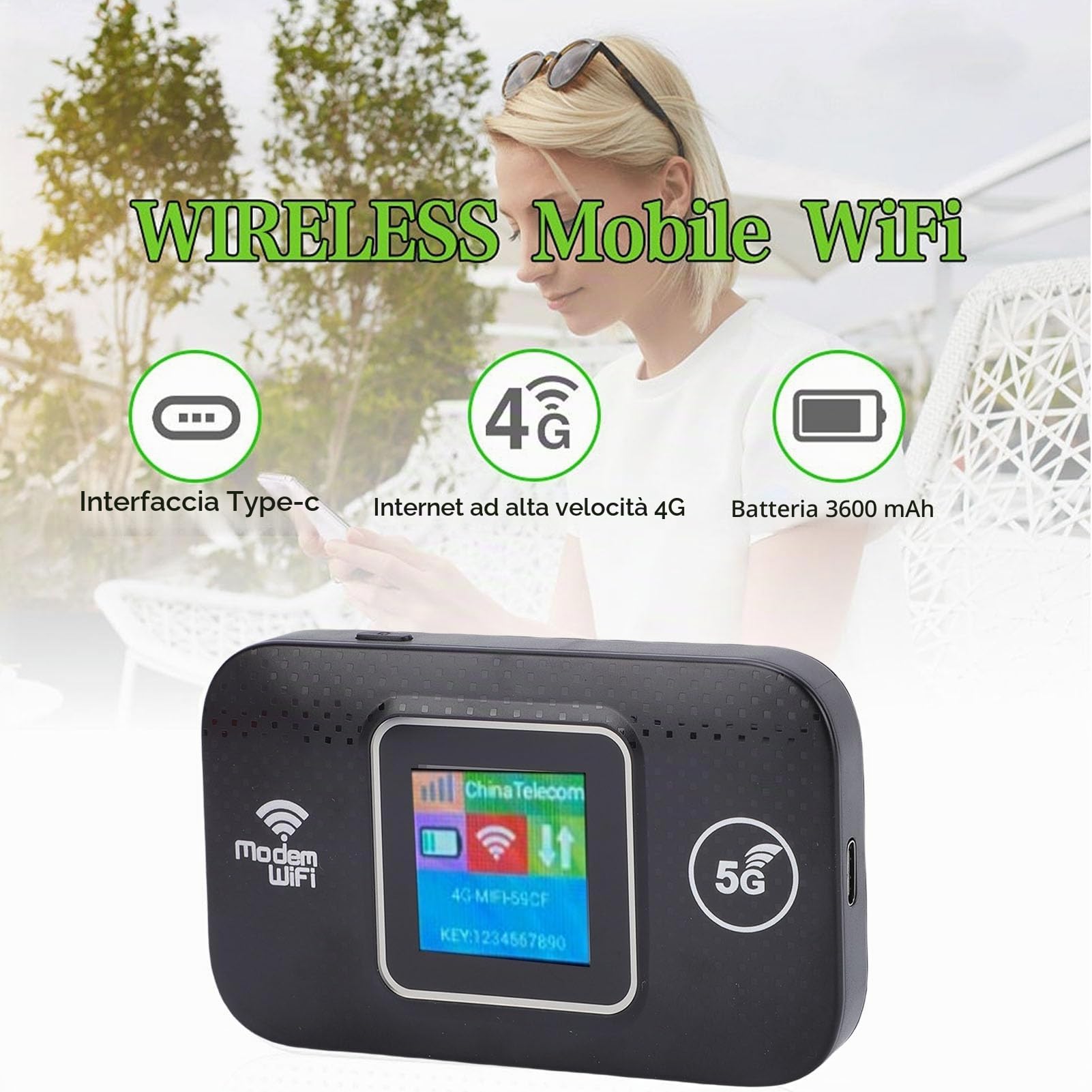 Router Hotspot Mobile 5G LTE, WiFi Portatile Ad Alta Velocità 300Mbps con Crittografia WPA2 per Smartphone Laptop, Supporta Bande B1 B3 B5 B7 B8 B20 B38 B40 B41