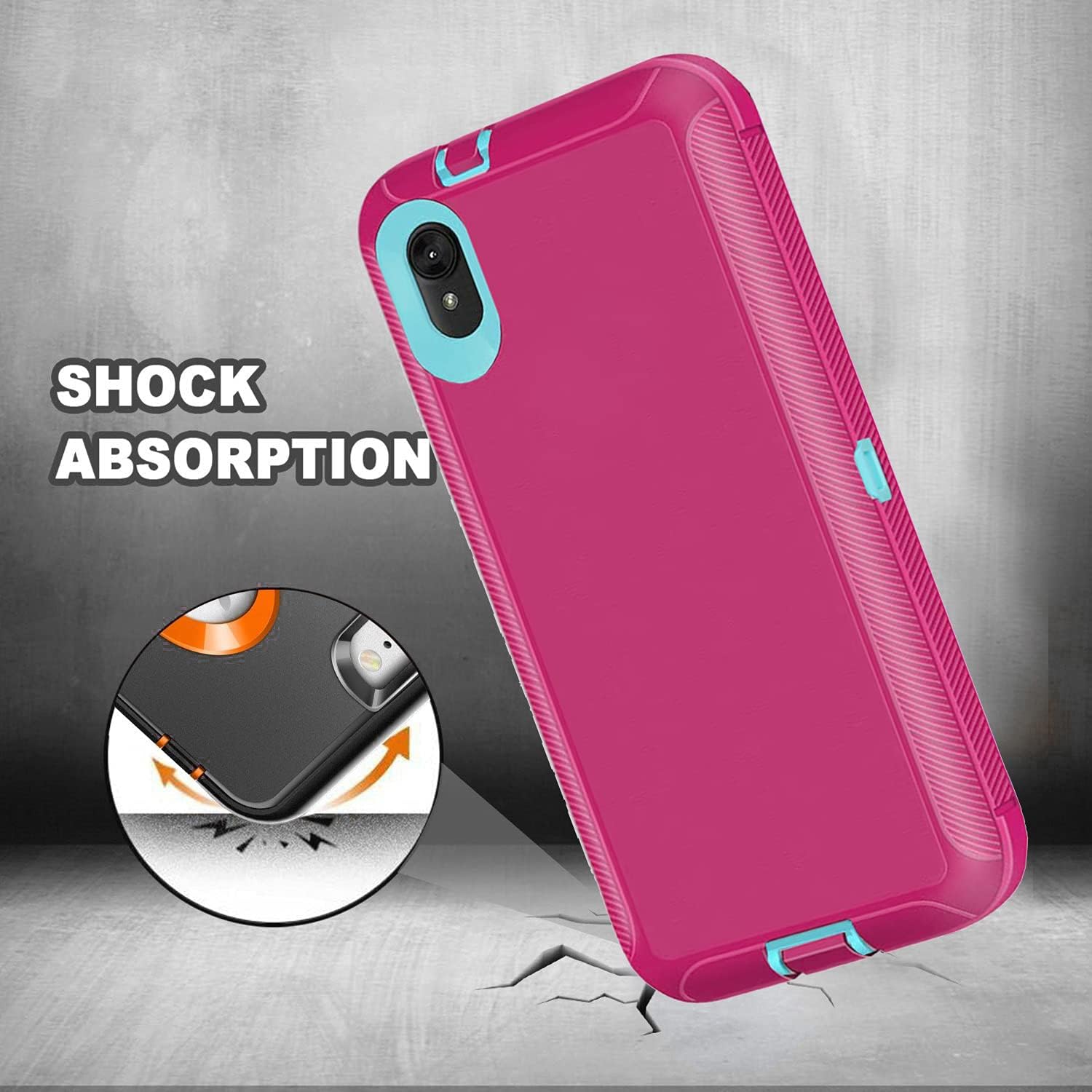 Annymall for Moto E6 Case, with Built in Screen Protector Heavy Duty Triple Layer Hybrid Full Body Shell Rugged Shockproof Defender Protective Phone Case Cover for Motorola Moto E6 2019 (Rose/Mint)