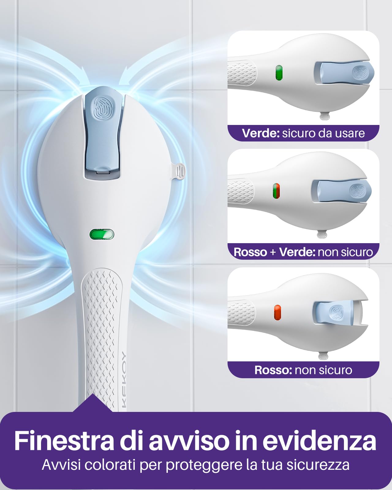 KEKOY Maniglia Doccia Anziani Ventosa Forte con Indicatore, Maniglione Bagno Disabili, Maniglione Doccia per Anziani/Adulti – Senza Trapanare, Rimovibile per Bagno/Vasca (Blu*1, 44,5 cm)
