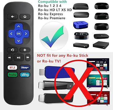 Universal Replacement Remote Control for Roku Express, for Roku Premiere, for Roku Box, for Roku Player, for Roku 1 2 3 4 -NOT for Stick or TV