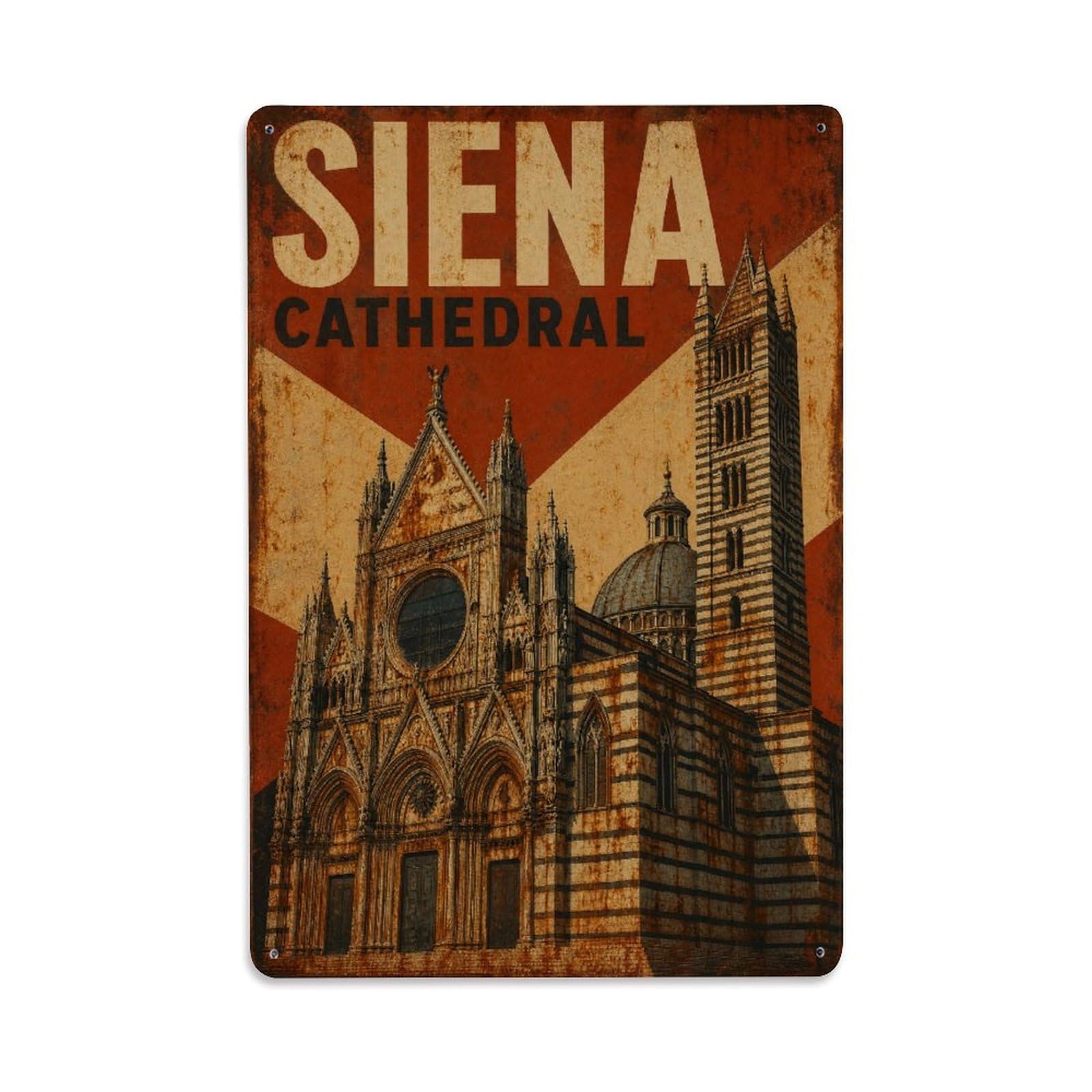 Huiyhb 8X12inch(20X30cm) Vintage Travel Siena Cathedral Striped Facade Italy Metal Tin Sign