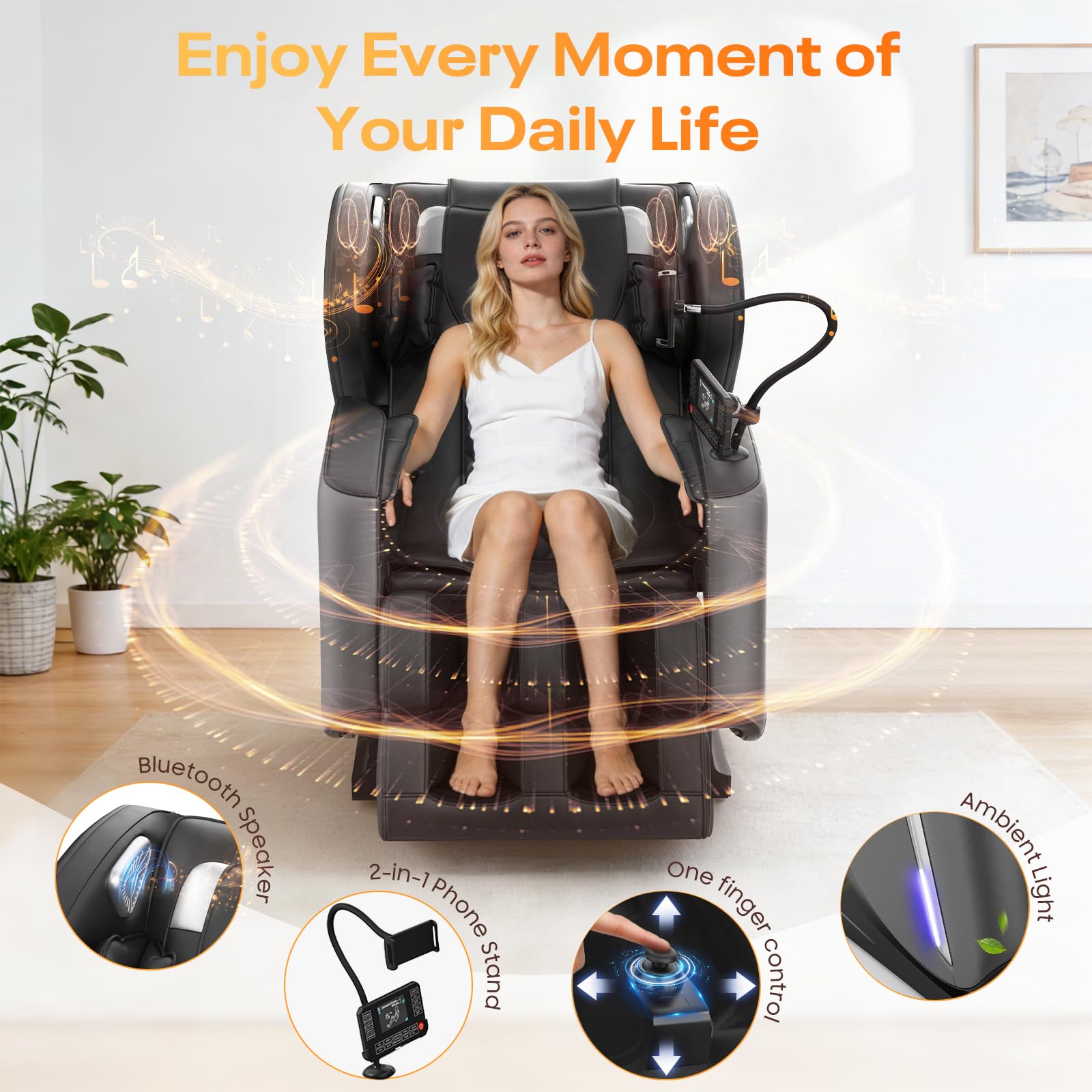 Sillón de Masaje con 14 Rodillos,9 Airbags, Calefacción para Espalda y Piernas, Masaje de Pies, Altavoces Bluetooth, Control por Teléfono Inteligente, Panel táctil,Sillón para Todo el Cuerpo