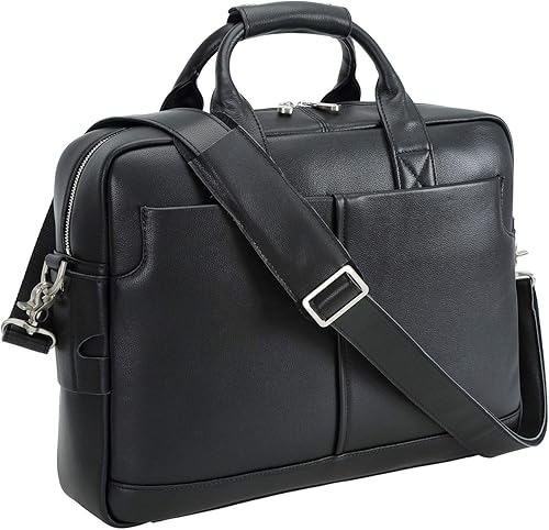 Maletín de cuero genuino de grano completo para hombre de 16 pulgadas, bolsa de mensajero con cremalleras YKK (negro)