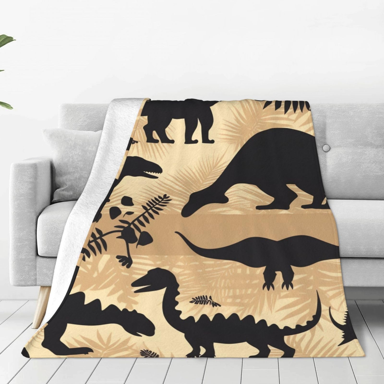 Dinosaur Silhouette Throw Blanket for Couch, Plush Fuzzy Soft Flannel Blankets and Throws for Sofa, 80"x60" Bed Blankets for Travel Camping Chair, All Season Warm Fleece Blanket
